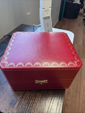 Cartier Red Decorative Jewelry Storage Box with Gold Trim with book